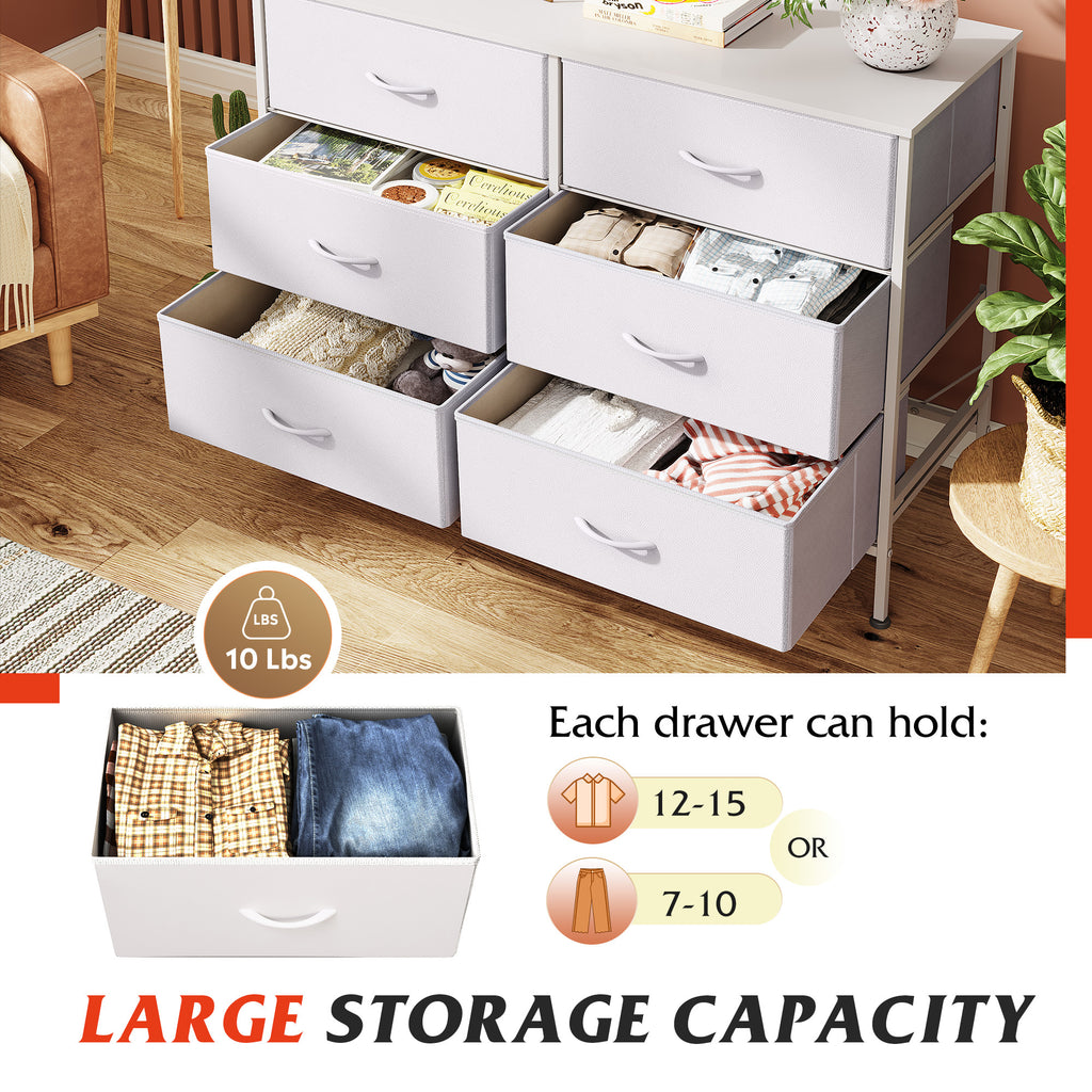 GALAXHERO 6-Drawer Fabric Dresser, 50-Inch TV Stand Wide Chest of Drawers for Bedroom, Closet, Living Room