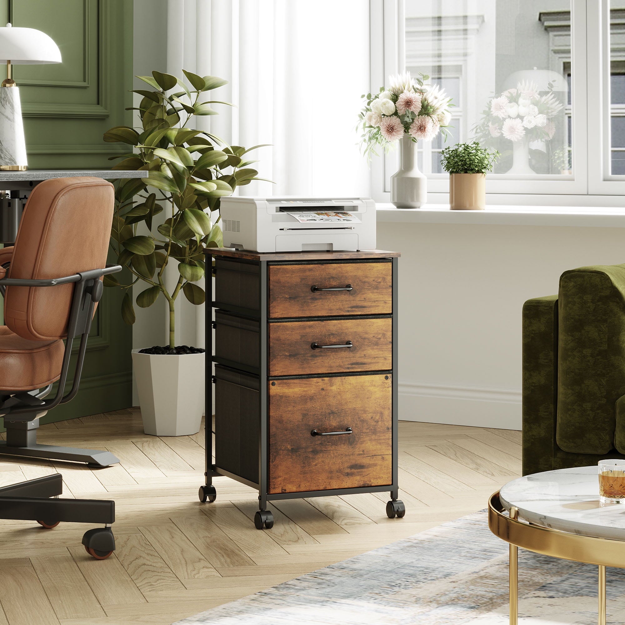 GALAXHERO 3 Drawers Mobile File Cabinet, Desk Table Cabinet Fits A4/Letter Size, Home Office Furniture,  Wood Grain