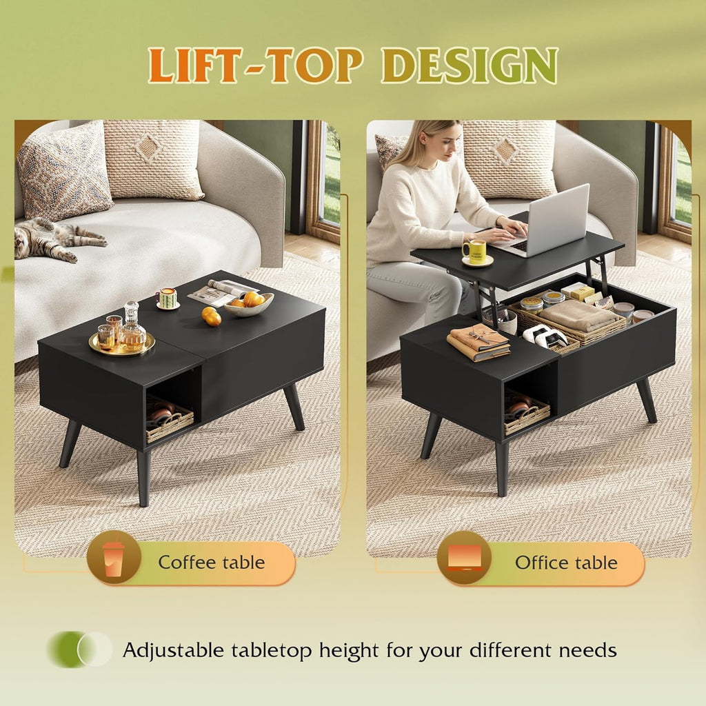 GALAXHERO 31.5" Coffee Table for Living Room Small Coffee Table with Shelf & Hidden Compartment Lift Top Modern Wooden Dining Center Table with Storage