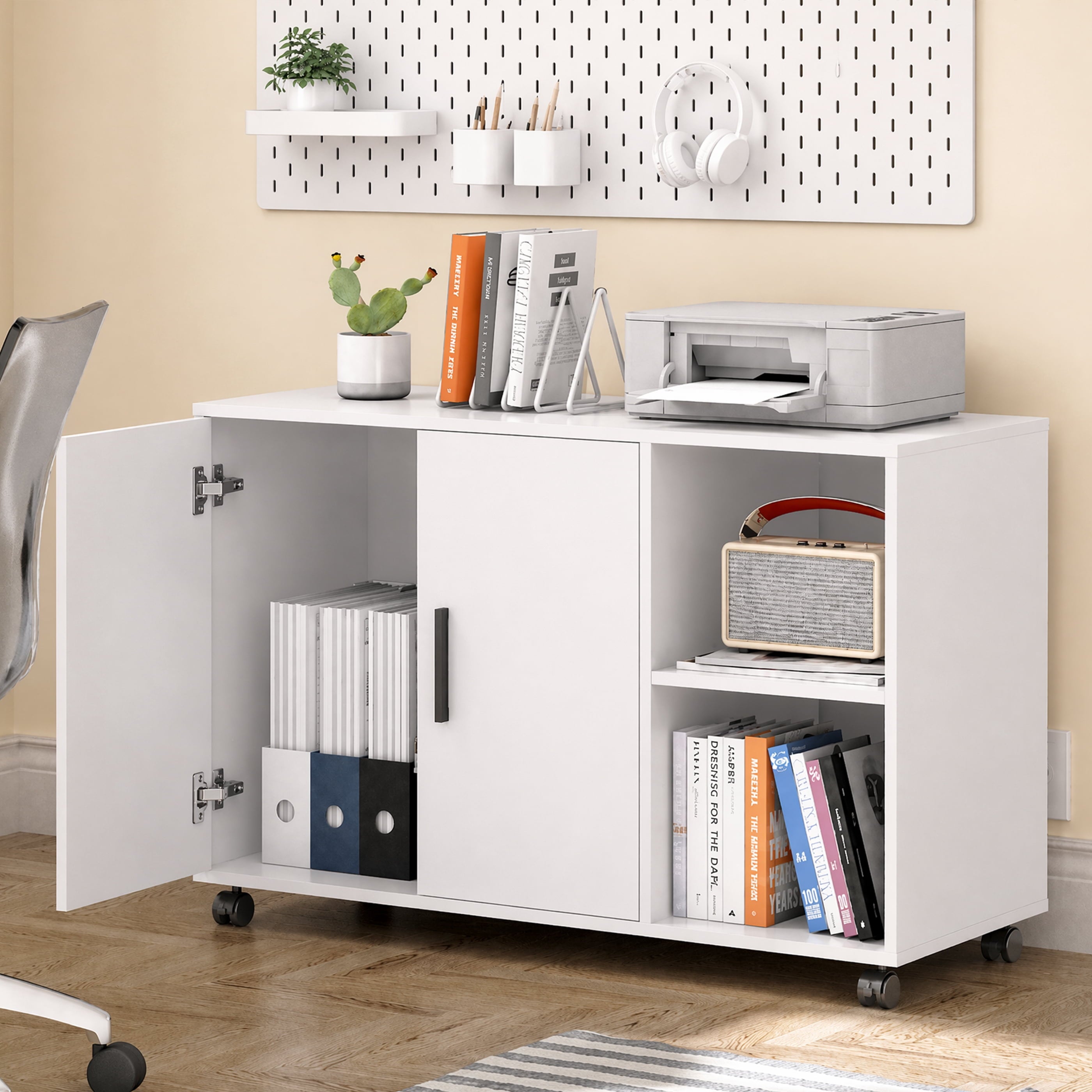 GALAXHERO Wood Storage Cabinets with Doors and Shelves, Lateral File Cabinet & Printer Stand with Storage for Home Office