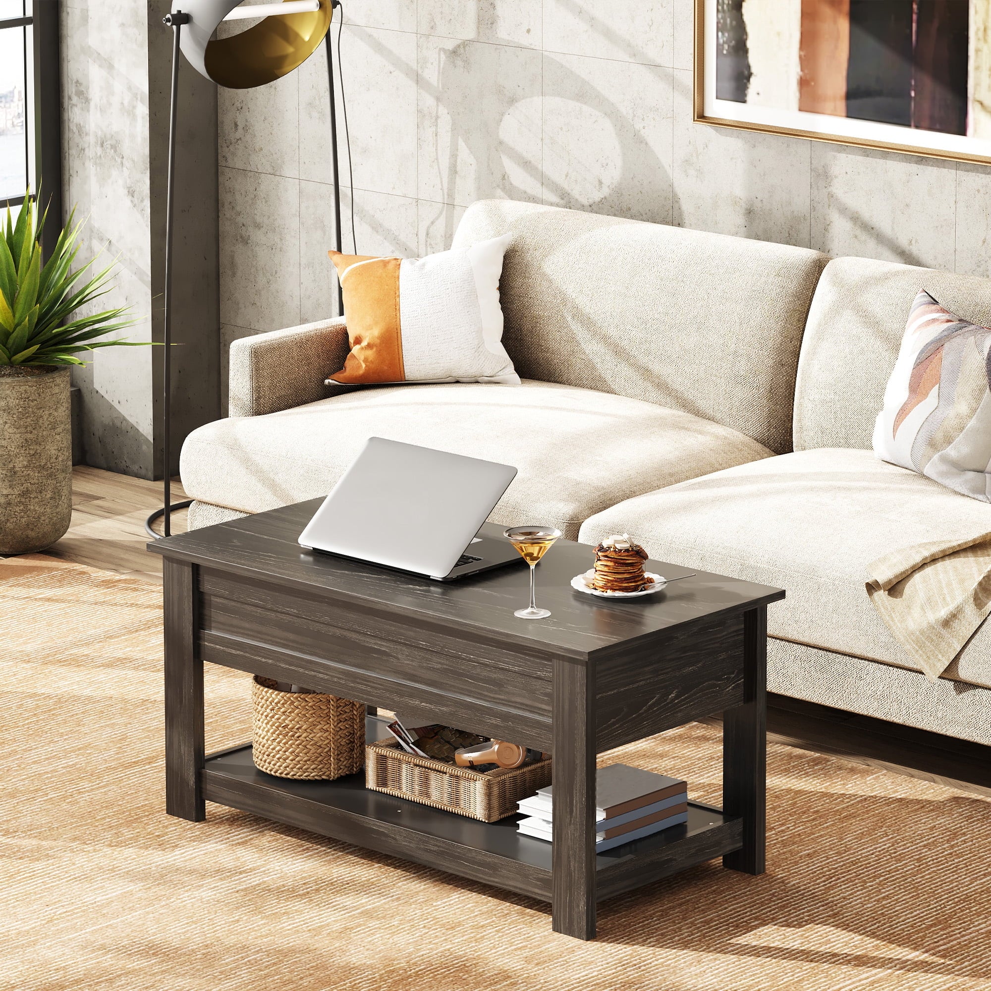 GALAXHERO 39" Lift Top Coffee Table with Hidden Storage and Storage Shelf Lift Up Coffee Table for Living Room
