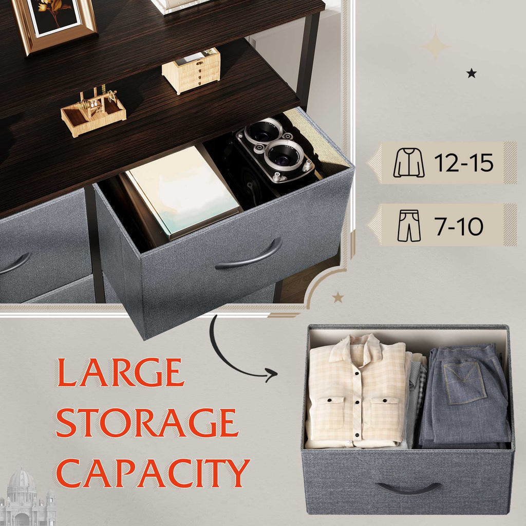 GALAXHERO 8 Drawer Dresser for Bedroom, Open Storage Shelves, Wooden Top, Fabric Bins for Closet, Living Room, Hallway
