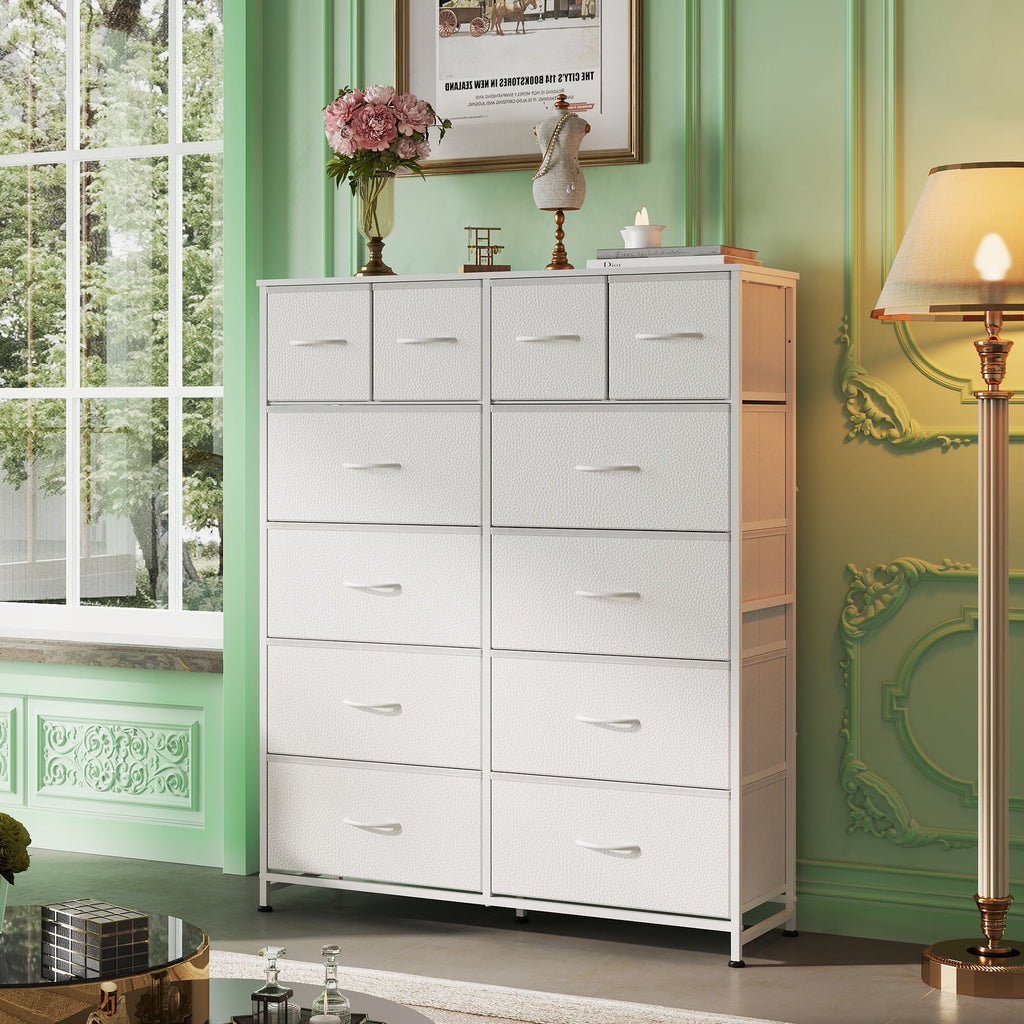 GALAXHERO 12-Drawer Tall Fabric Dresser with Wood Top and Steel Frame, Storage Chest of Drawers for Bedroom, Closet
