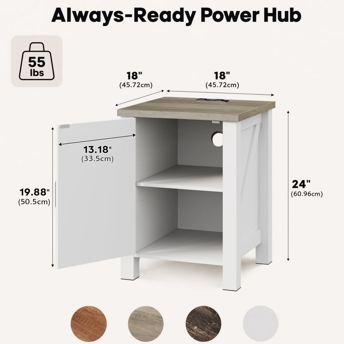 GALAXHERO Narrow Nightstand with Charging Station, Farmhouse Barn Door Wood Bedside Table & End Table with Storage for Bedroom, Living Room,Dorm