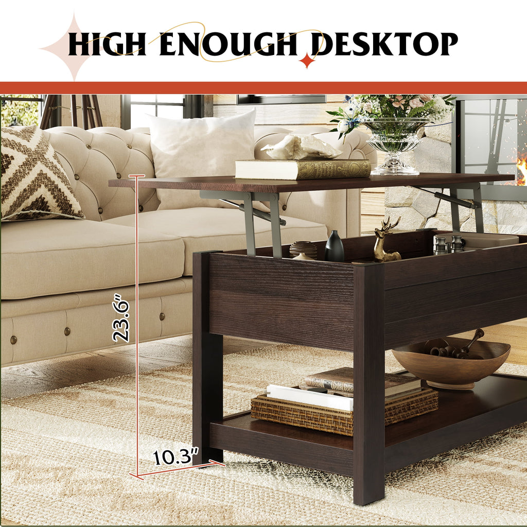 GALAXHERO Coffee Table, 39" Lift Top Coffee Table with Hidden Storage and Storage Shelf for Living Room