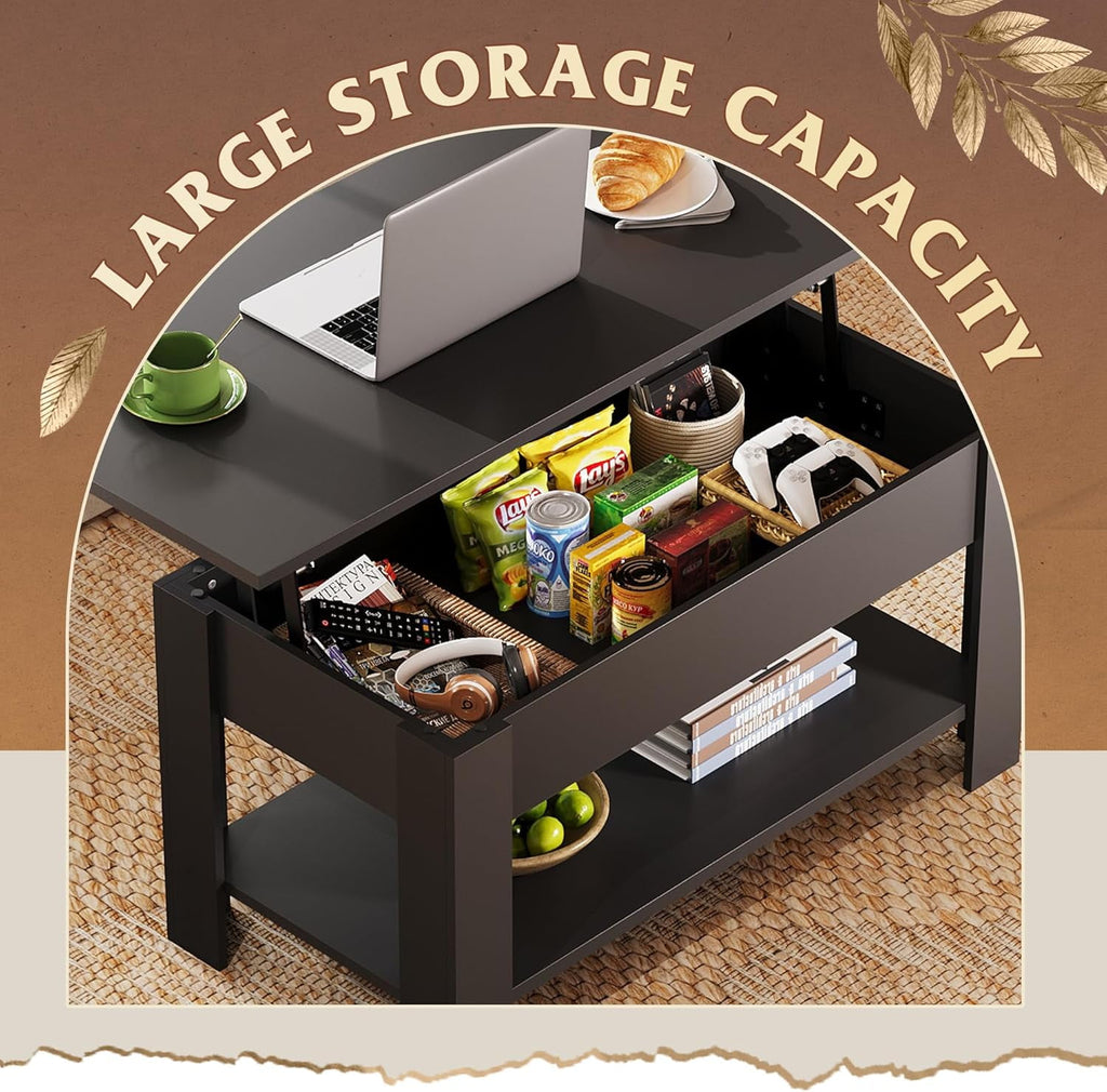 GALAXHERO 39" Lift Top Coffee Table with Storage Shelf & Hidden Compartment and Lifting Top for Home Living Room Office and Reception Room