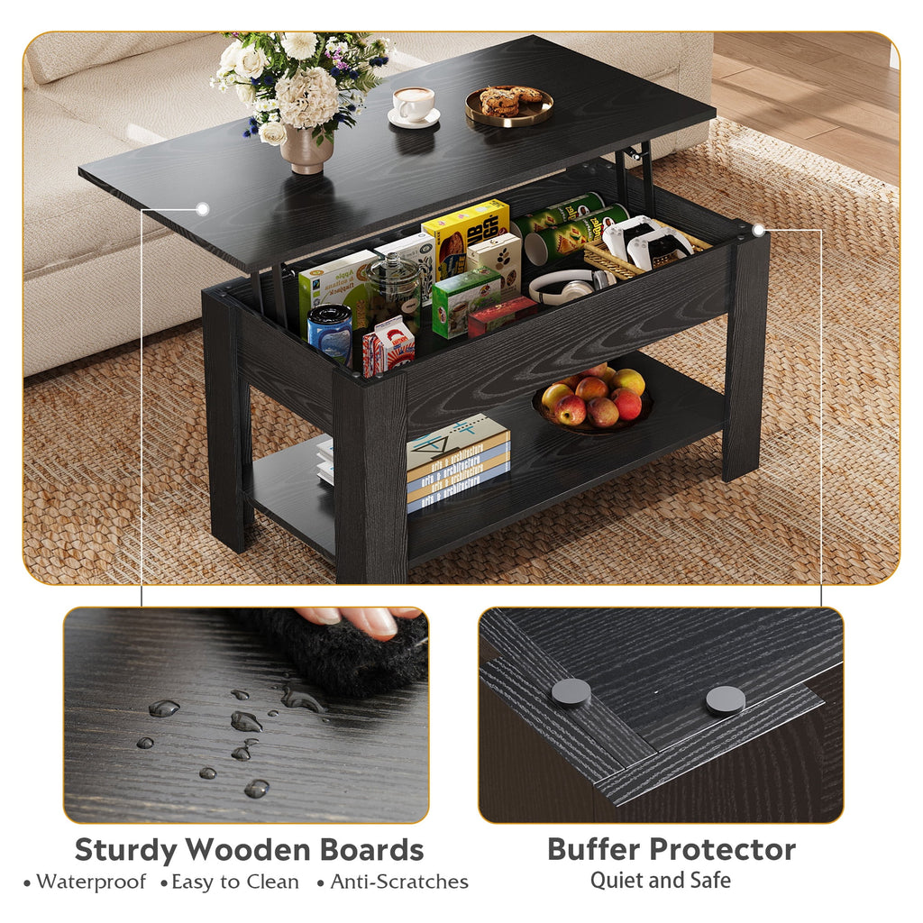GALAXHERO 39" Lift Top Coffee Table with Storage Shelf & Hidden Compartment and Lifting Top for Home Living Room Office and Reception Room