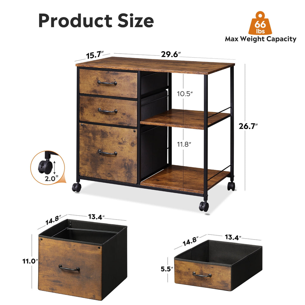 GALAXHERO 3 Drawer File Cabinet, Rolling Printer Stand with Storage, Lateral Fabric Filing Cabinet for Home Office,  Fits Letter/A4
