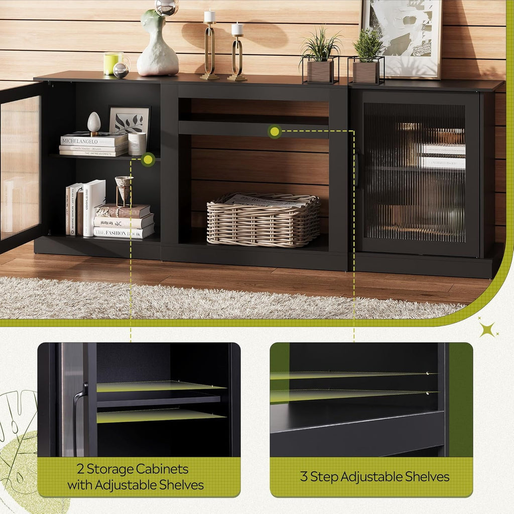 GALAXHERO Farmhouse TV Stand for 75 inch TV Entertainment Center with Storage Cabinets Mid Century Modern TV Console for Living Room, Bedroom