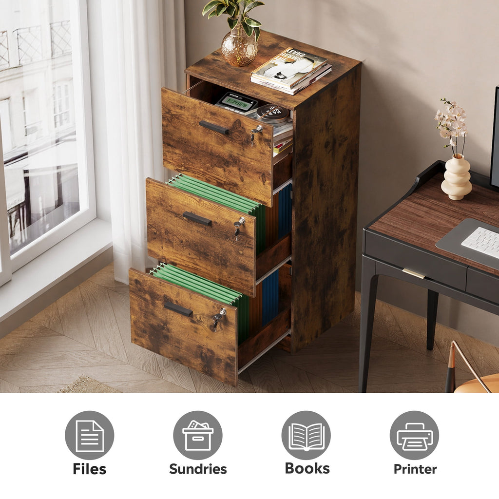GALAXHERO 3-Drawer File Cabinet with Locks & Wood Printer Stand, Fits Letter/A4, Ideal for Home Office