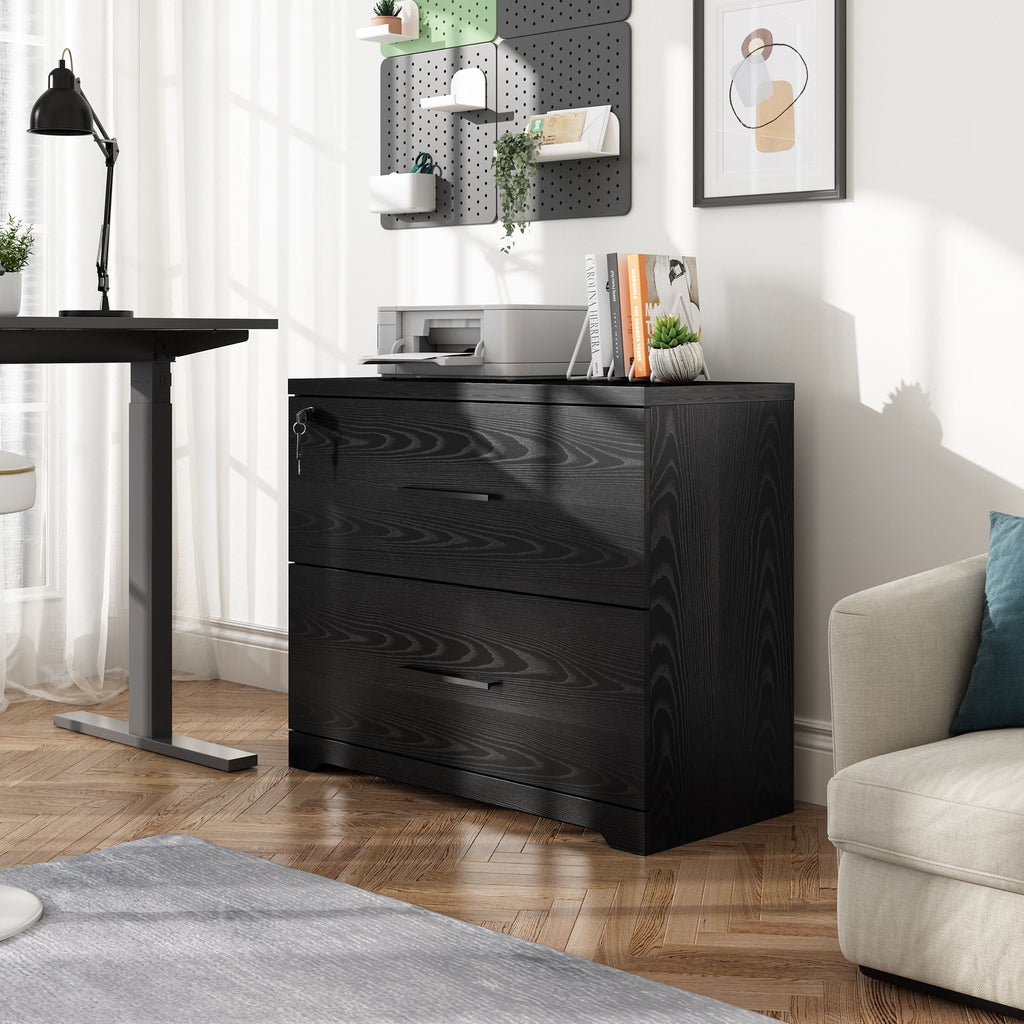 GALAXHERO 2 Drawer File Cabinets Wood Lateral Filing Cabinets with Lock for Home Office