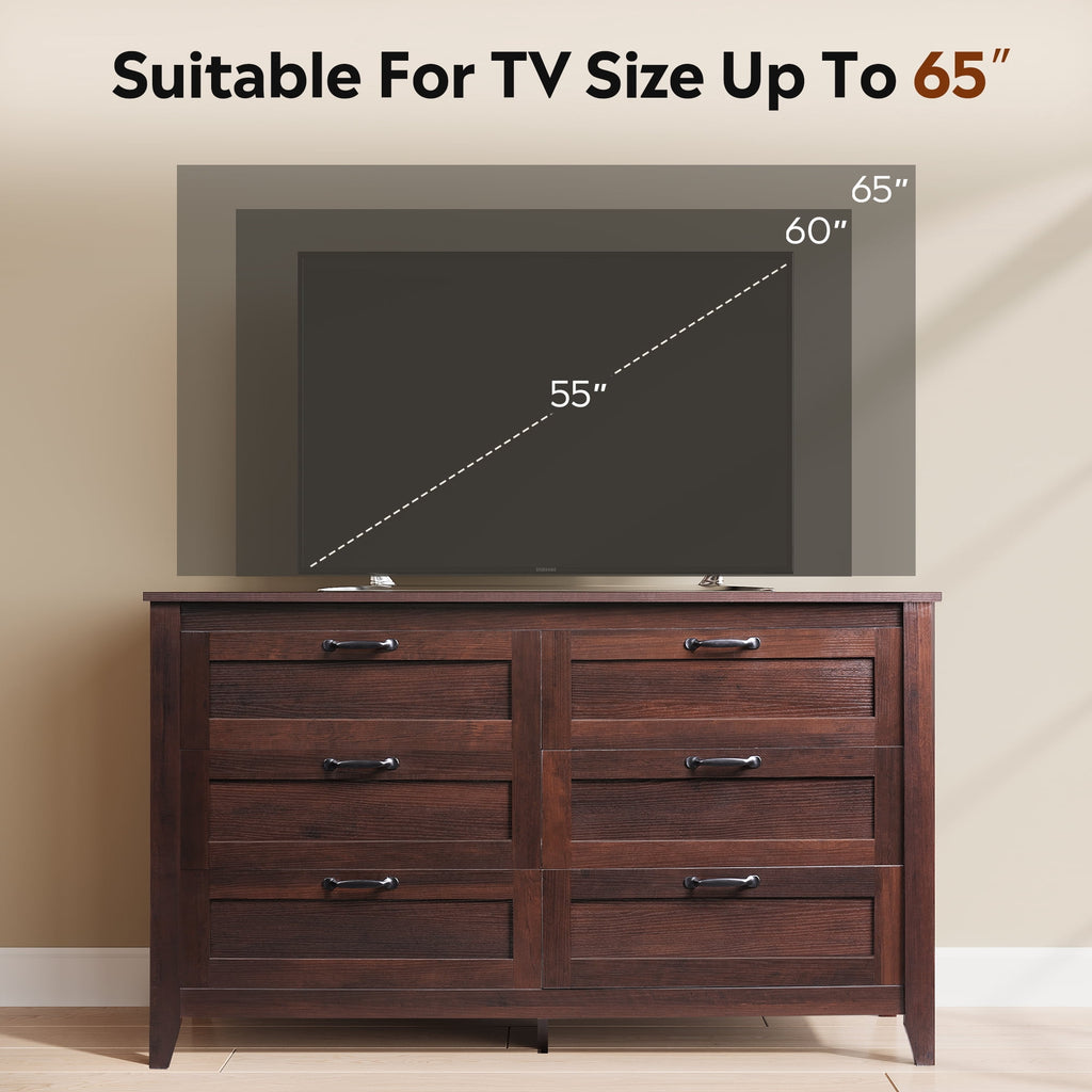 GALAXHERO 6-Drawer Double Wood Dresser - Farmhouse Chest of Drawers with Metal Handles for Bedroom, Living Room, Entryway