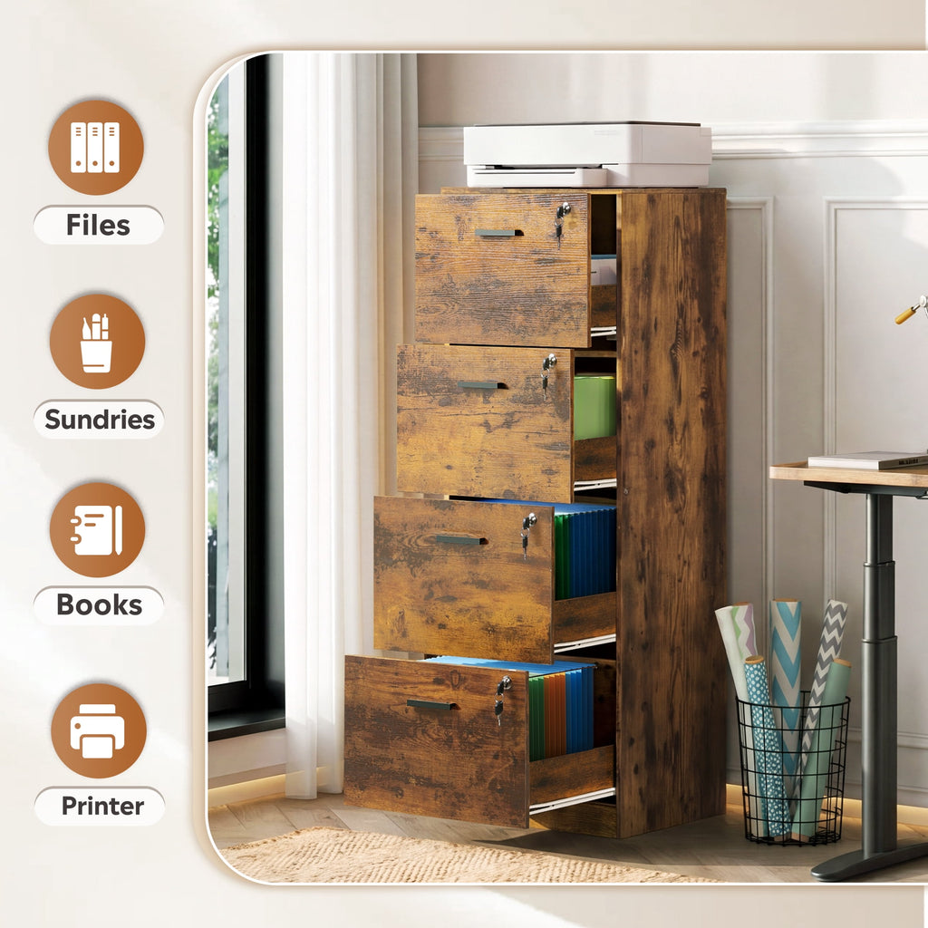 GALAXHERO 4 Drawer File Cabinet, Vertical Filing Cabinet with Lock and Key, Wood Storage Organizer for Home Office, Fit Letter/A4