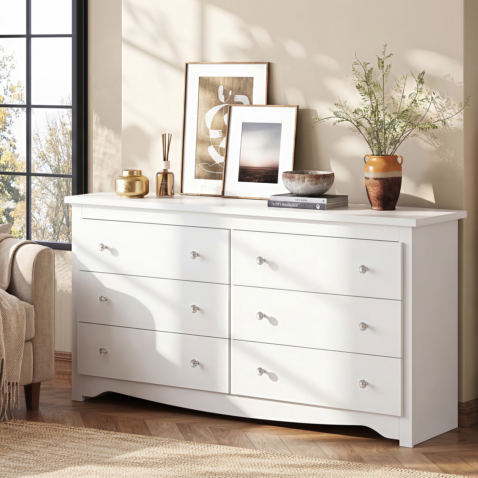 GALAXHERO Modern Wood Dresser with 6 Drawers – Wide Storage Chest for Bedroom, Living Roomloset, Hallway – Large Organizer Nightstand Unit, 59”W