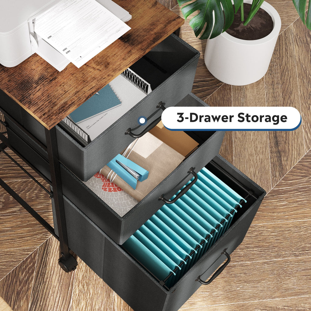 GALAXHERO 3 Drawers Mobile File Cabinet, Desk Table Cabinet Fits A4/Letter Size, Home Office Furniture,  Wood Grain