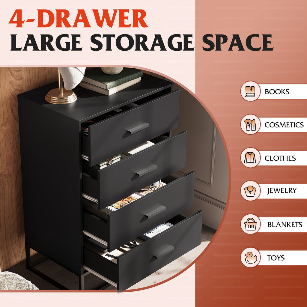 GALAXHERO 4 Drawer Dressers for Bedroom, Wooden Chest of Drawers for Closet, Living Room, Hallway