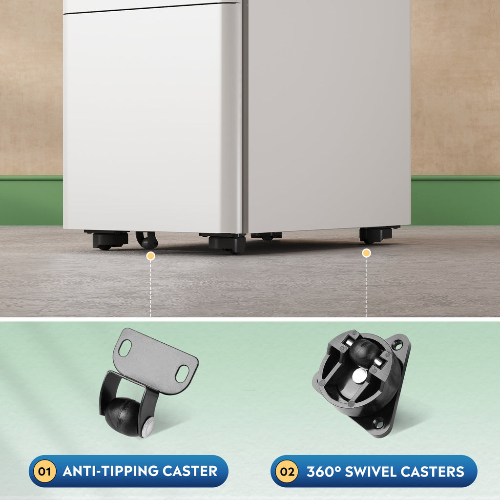 GALAXHERO 3 Drawer Metal File Cabinet with Lock, Vertical Rolling Filing Cabinet for Home Office, Fits A4/Letter/Legal