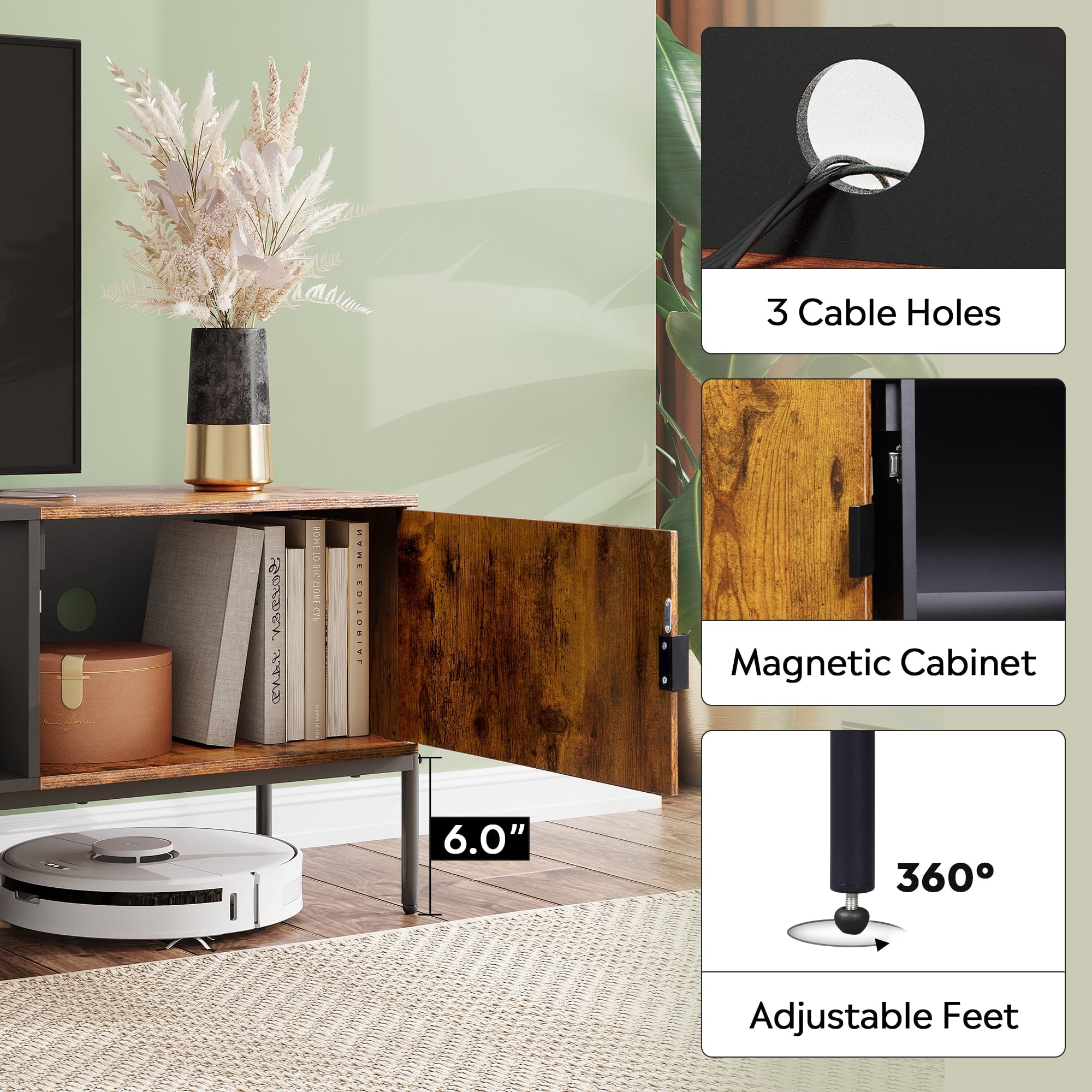 GALAXHERO TV Stand Modern Entertainment Center with Storage Cabinets and Metal Legs for Bedroom and Living Room, TV Console, 65 Inch