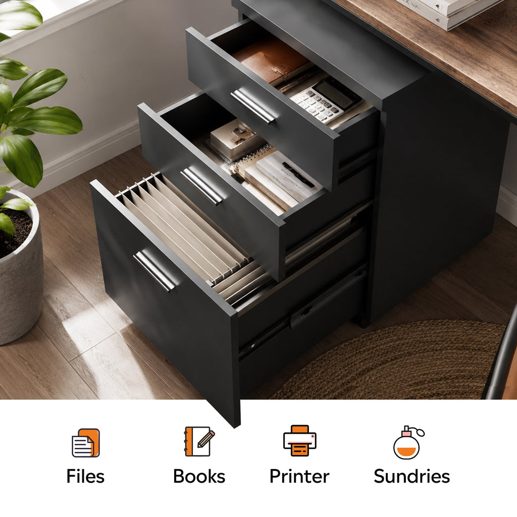 GALAXHERO 3 Drawer Storage Cabinet, Wood Rolling File Cabinet with Whells, Printer Stand Filing Cabinet for Home Office, Fit Letter/A4/Legal