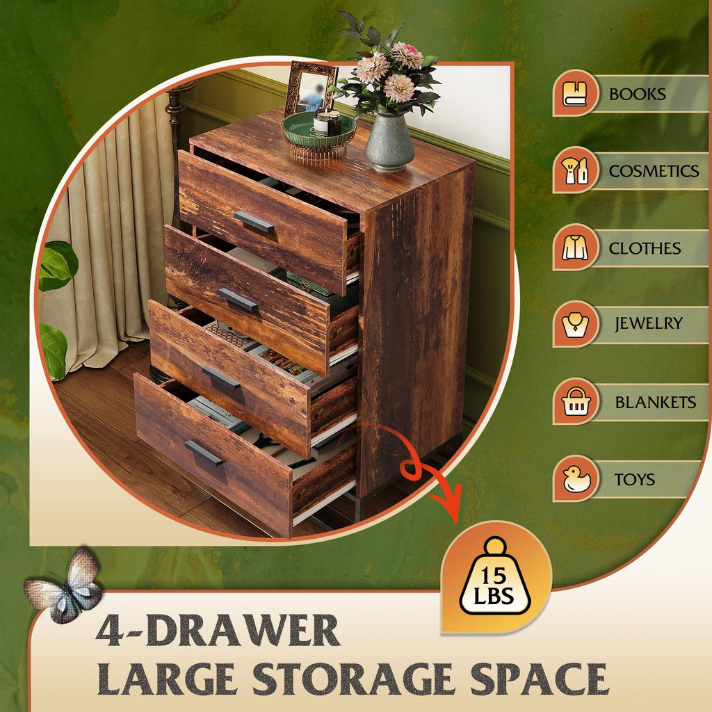 GALAXHERO 4 Drawer Dressers for Bedroom, Wooden Chest of Drawers for Closet, Living Room, Hallway