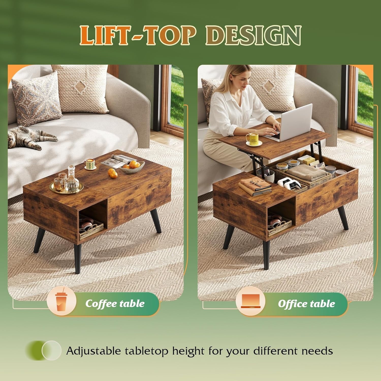 GALAXHERO 31.5" Coffee Table for Living Room Small Coffee Table with Shelf & Hidden Compartment Lift Top Modern Wooden Dining Center Table with Storage