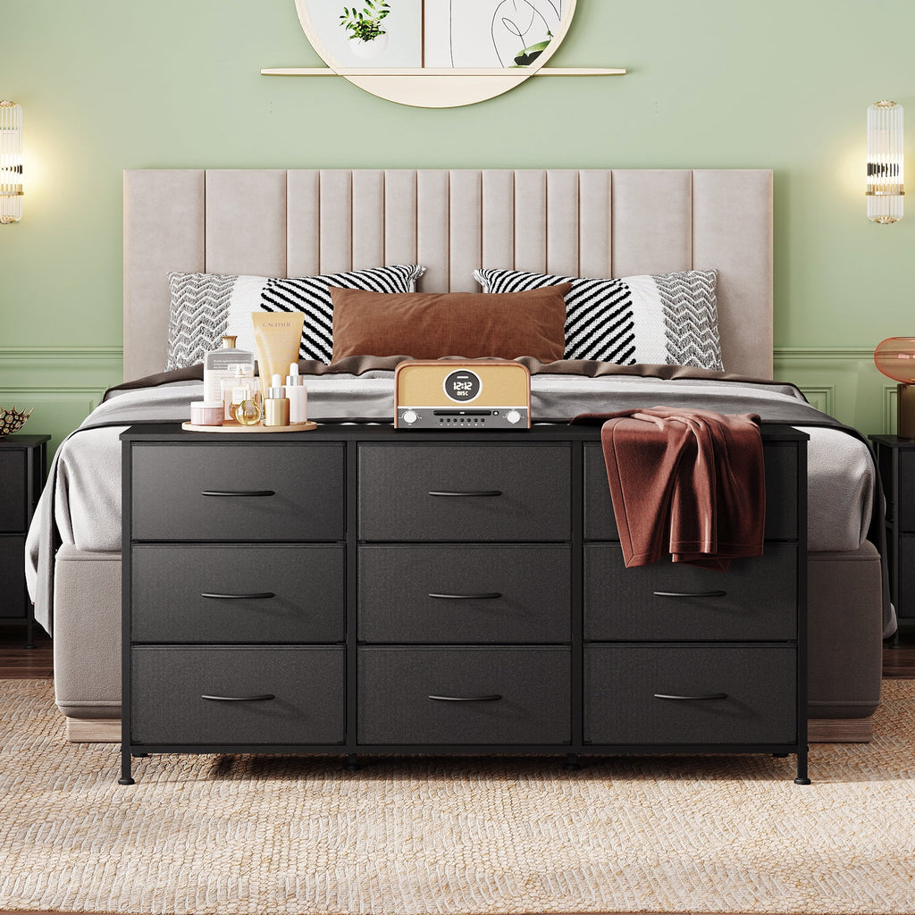 GALAXHERO Fabric Dresser for Bedroom, 9 Drawers Dresser with Wood Top, TV Stand for 55'' TV,  Chest of Drawers for Closet, Living Room,  47''W
