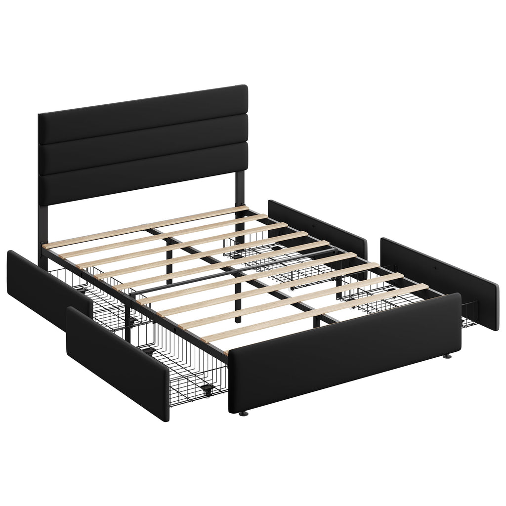 GALAXHERO Full Size Upholstered Bed Frame with 4 Storage Drawers and Headboard, Velvet Platform Bedframe, Sturdy Metal & Wooden Slats Support, No Box Spring Needed, Easy Assembly