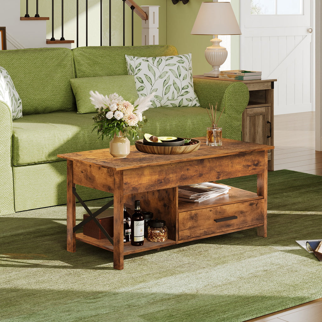 GALAXHERO Coffee Table, 39" Lift Top Coffee Table with Hidden Compartment, Storage Drawers and Storage Shelf for Living Room, Reception Room