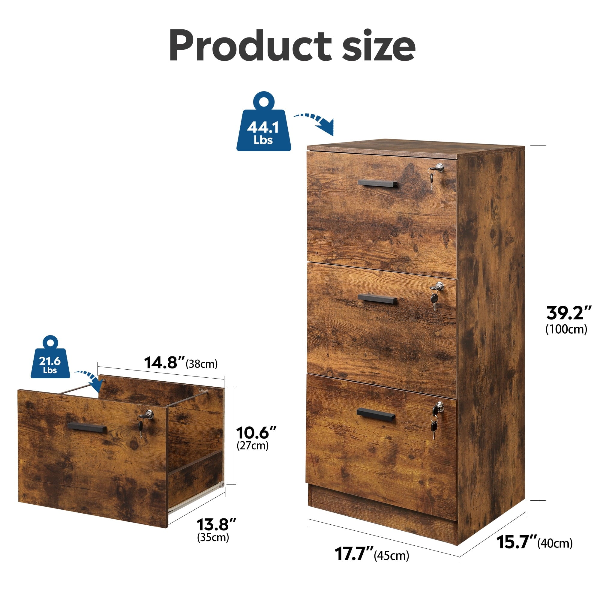 GALAXHERO 3-Drawer File Cabinet with Locks & Wood Printer Stand, Fits Letter/A4, Ideal for Home Office