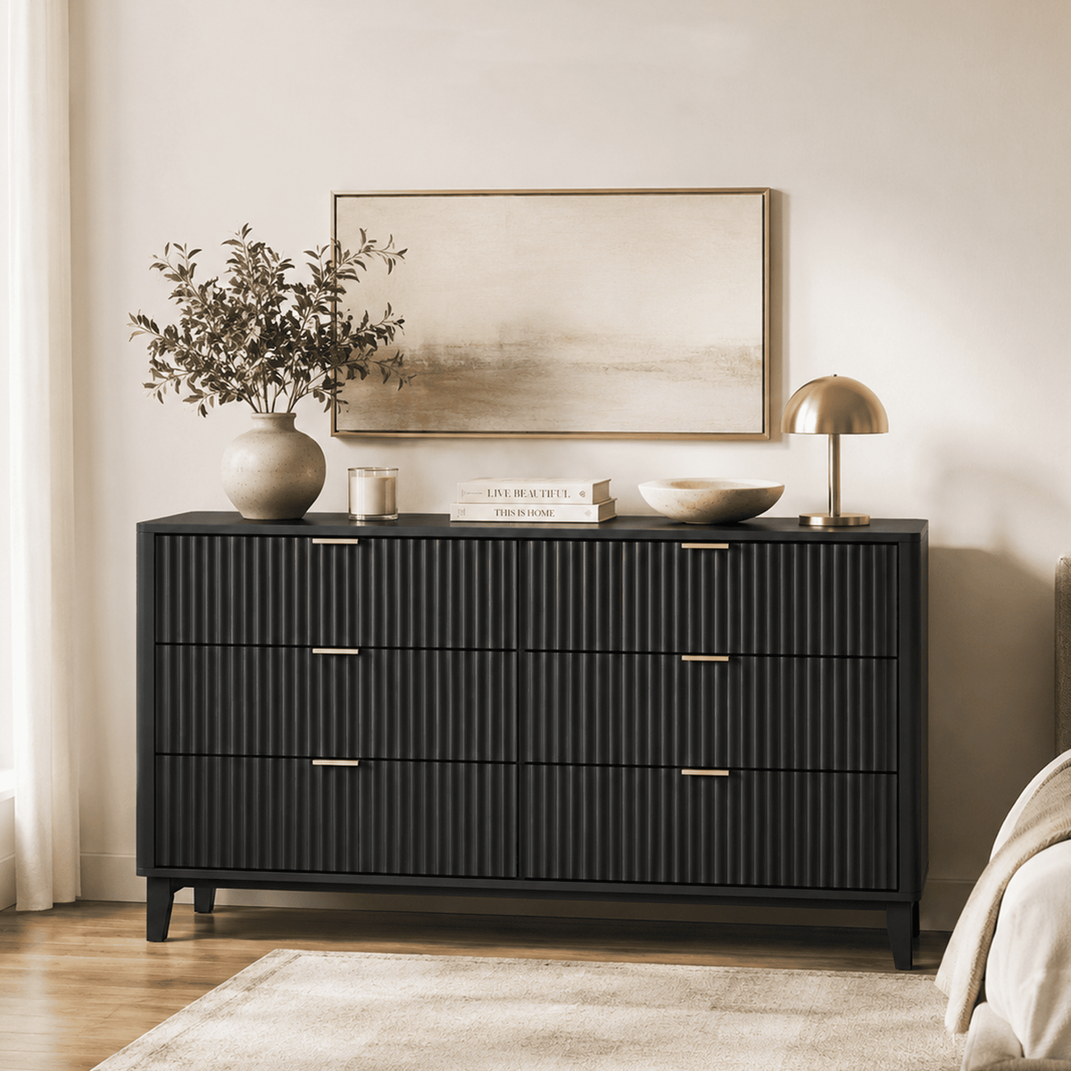 GALAXHERO 6 Drawer Dresser for Bedroom, Wide Chest of Drawers, Fluted Wood Dresser, TV Stand for 55 inch TV, Storage Cabinet for Living Room, Hallway
