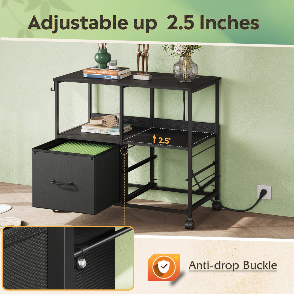 GALAXHERO Printer Cart with Storage Shelf, 3 Drawer File Cabinets Fit Letter/A4 Size, Mobile Printer Stand with Charging Station for Home Office, Black