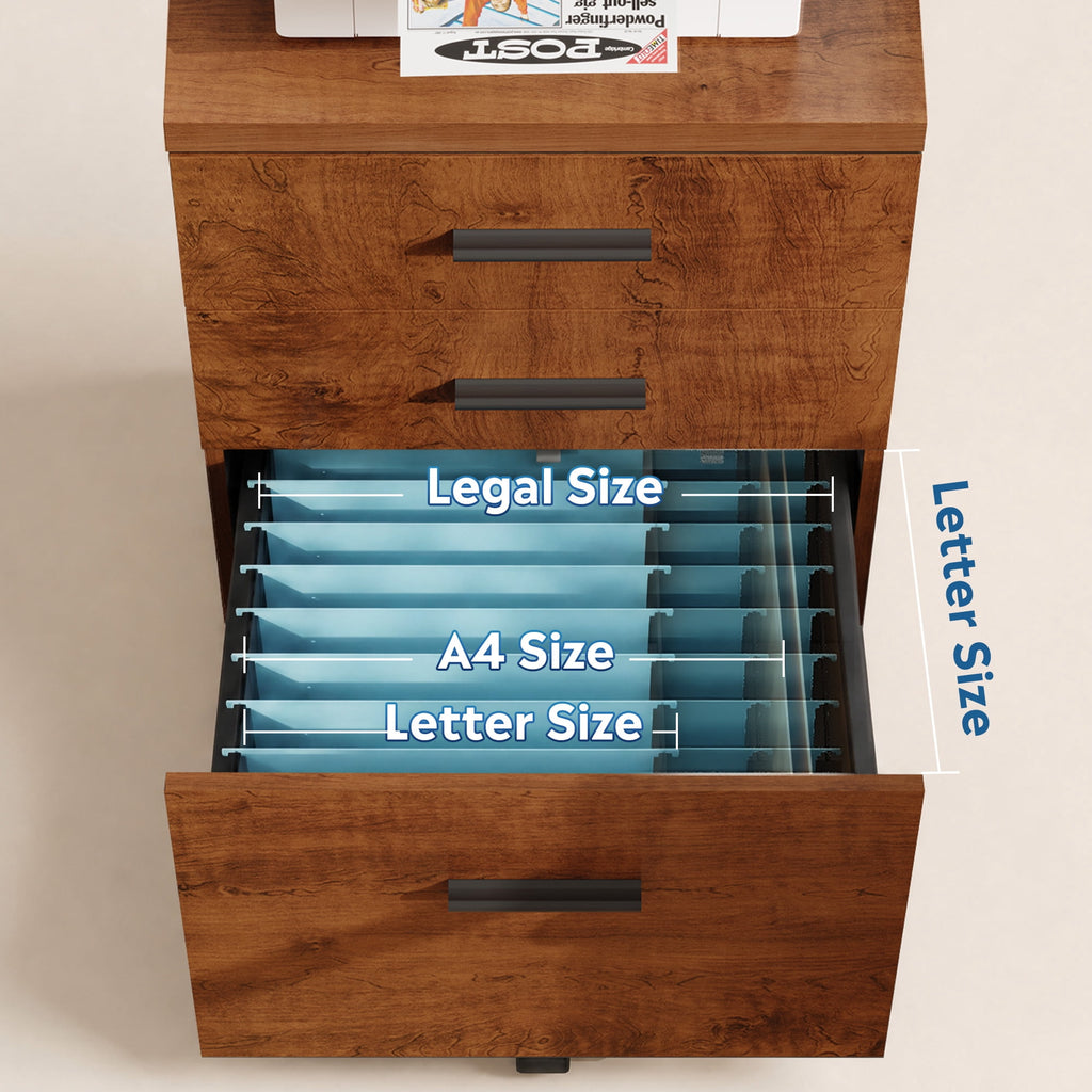 GALAXHERO 3 Drawer Storage Cabinet, Wood Rolling File Cabinet with Whells, Printer Stand Filing Cabinet for Home Office, Fit Letter/A4/Legal