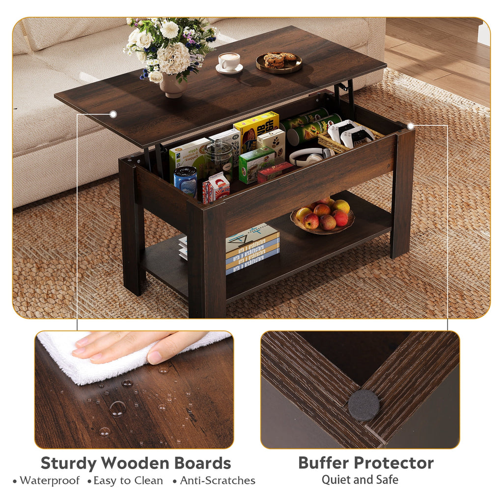 GALAXHERO 39" Lift Top Coffee Table with Storage Shelf & Hidden Compartment and Lifting Top for Home Living Room Office and Reception Room