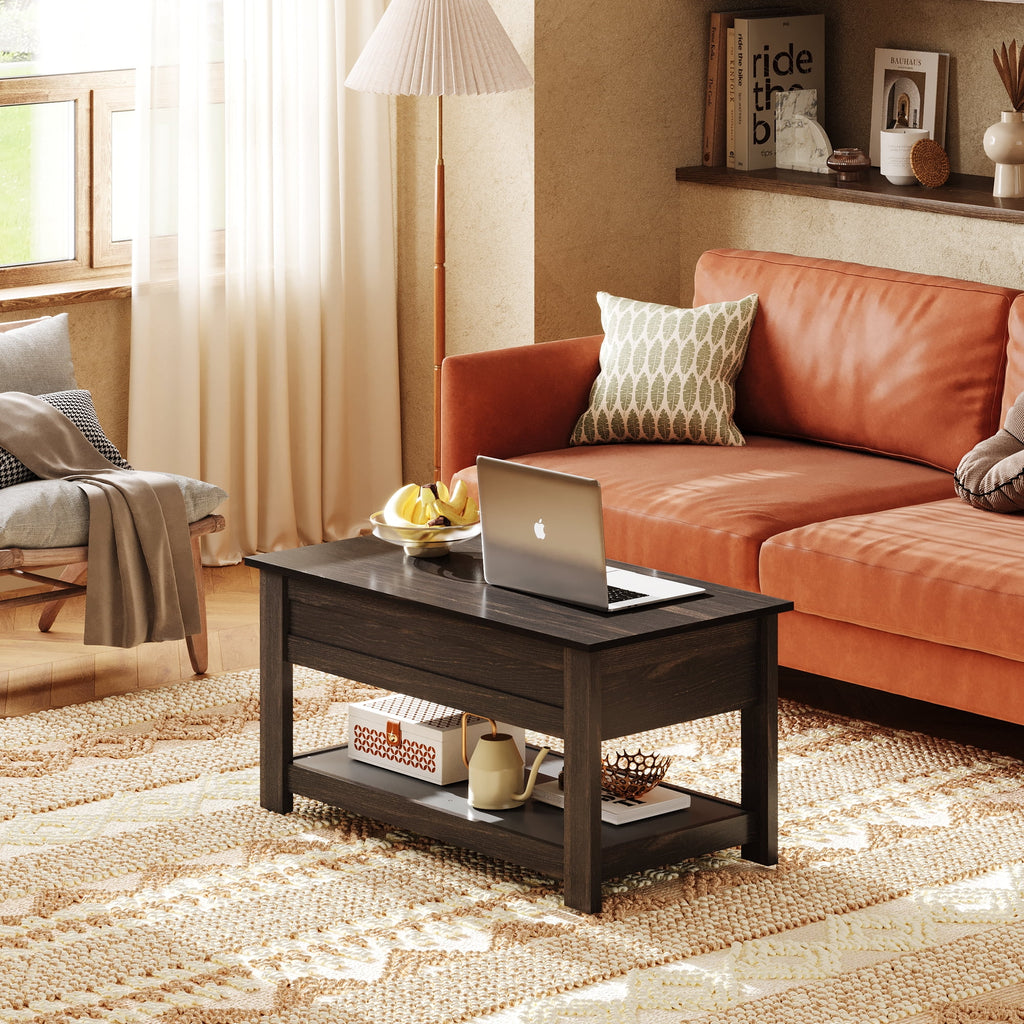 GALAXHERO Coffee Table, 39" Lift Top Coffee Table with Hidden Compartment and Storage Shelf for Living Room, Espresso