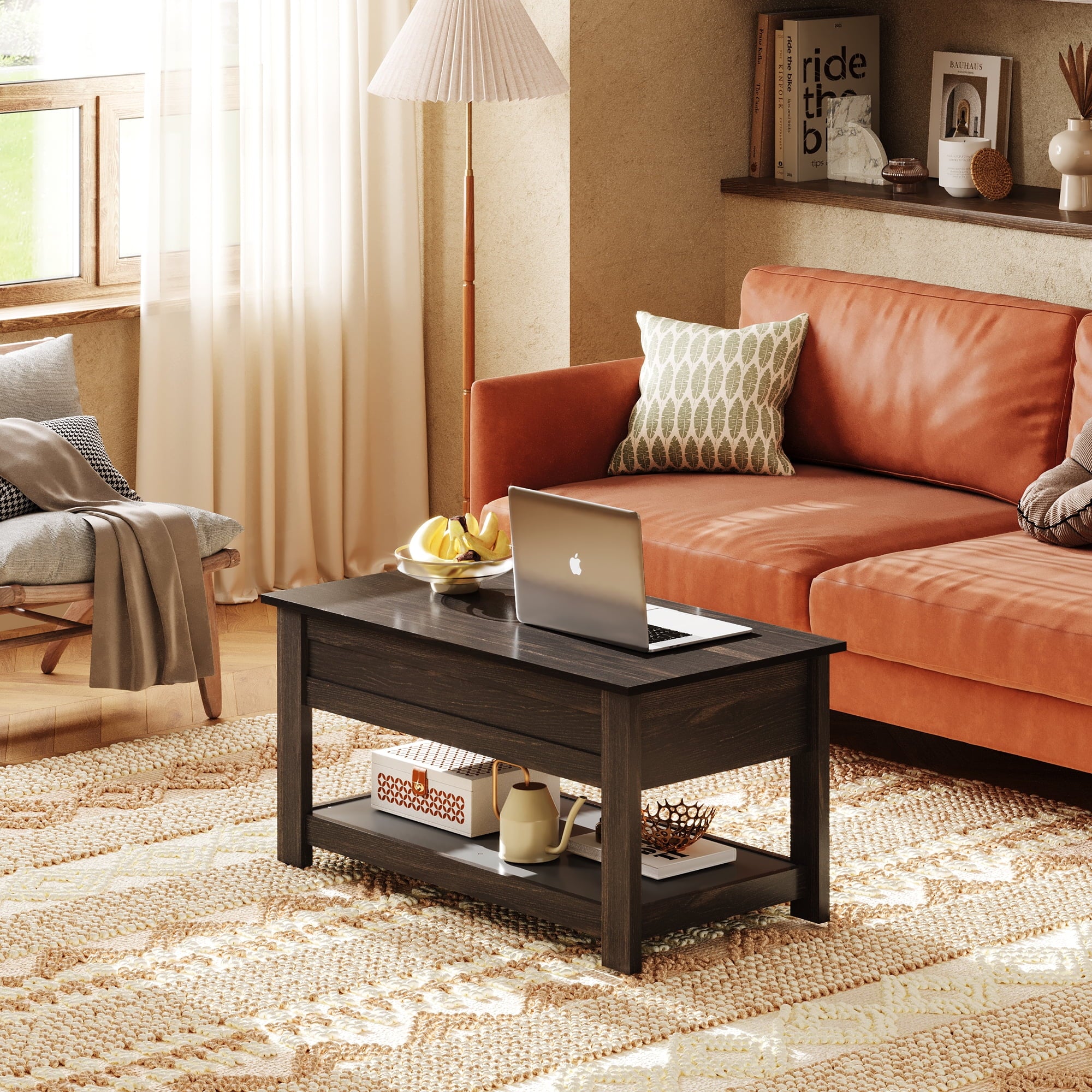 GALAXHERO Coffee Table, 39" Lift Top Coffee Table with Hidden Compartment and Storage Shelf for Living Room, Espresso