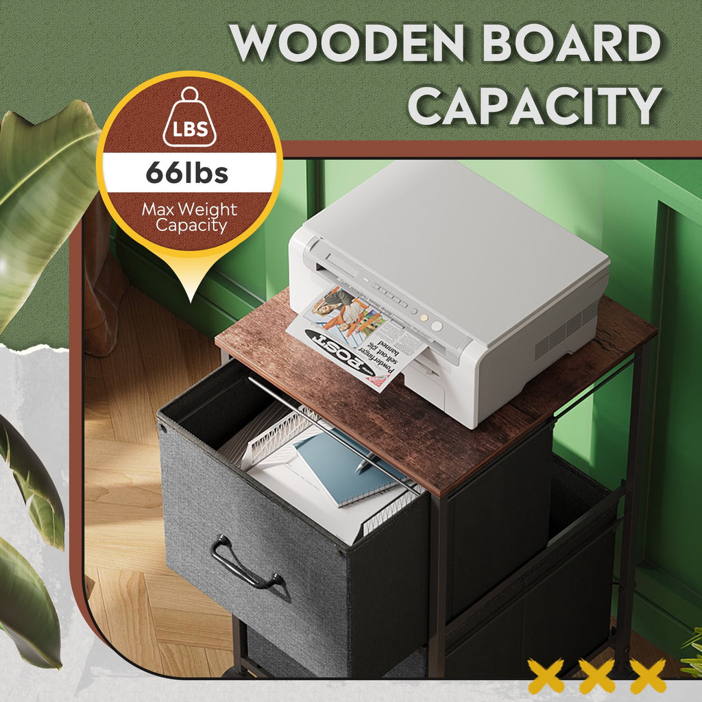 GALAXHERO 2 Drawer File Cabinet, Rolling Printer Stand Filing Cabinets for Home Office, Fabric Vertical File Cabinet Fits A4 or Letter Size, Wood Grain Print