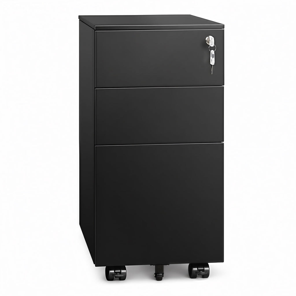 GALAXHERO 3 Drawer File Cabinet, Fully Assembled Except Casters, Metal Under Desk Cabinet with Lock, Rolling Filing Cabinet for Home Office, Legal/Letter Size