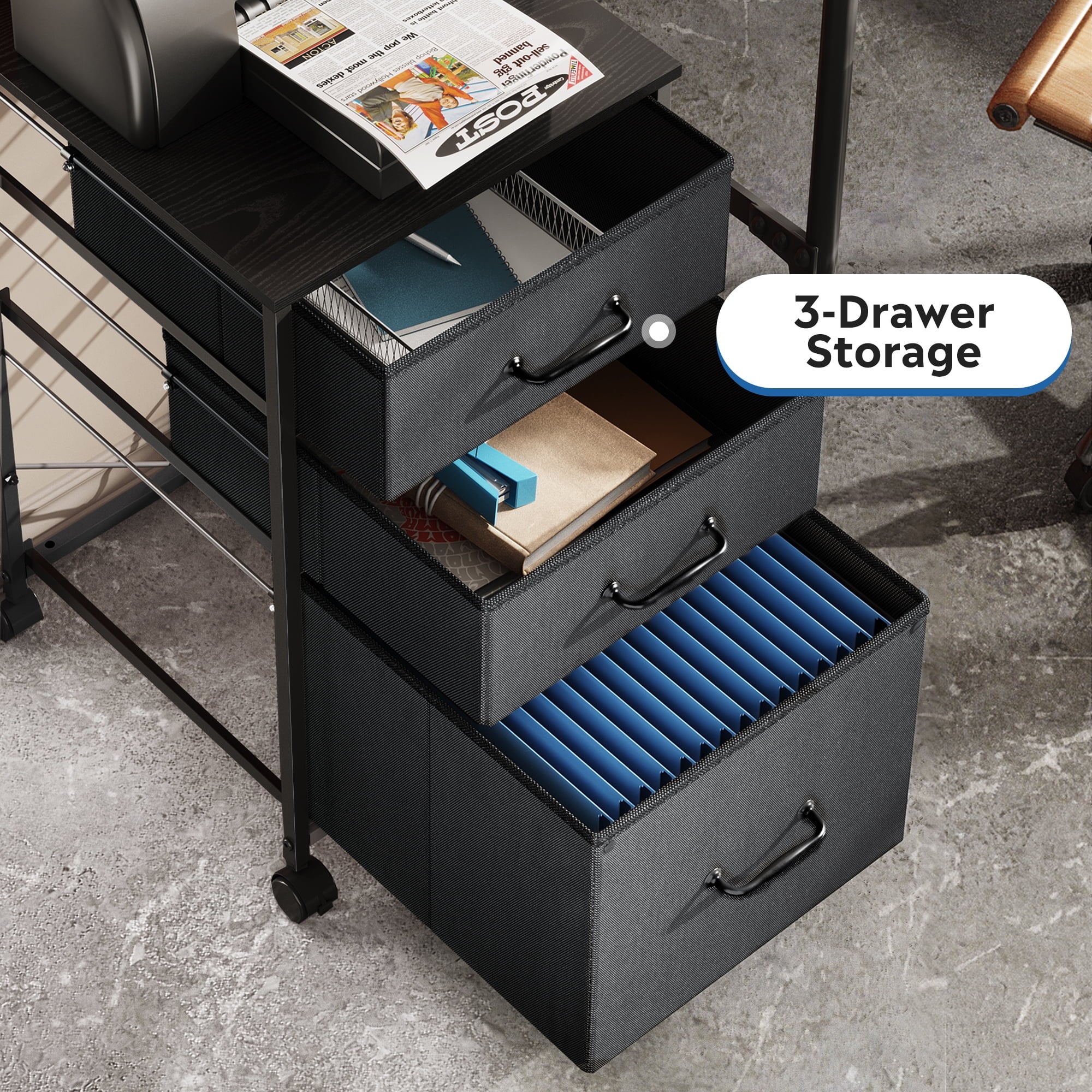 GALAXHERO 3 Drawers Mobile File Cabinet, Desk Table Cabinet Fits A4/Letter Size, Home Office Furniture,  Wood Grain