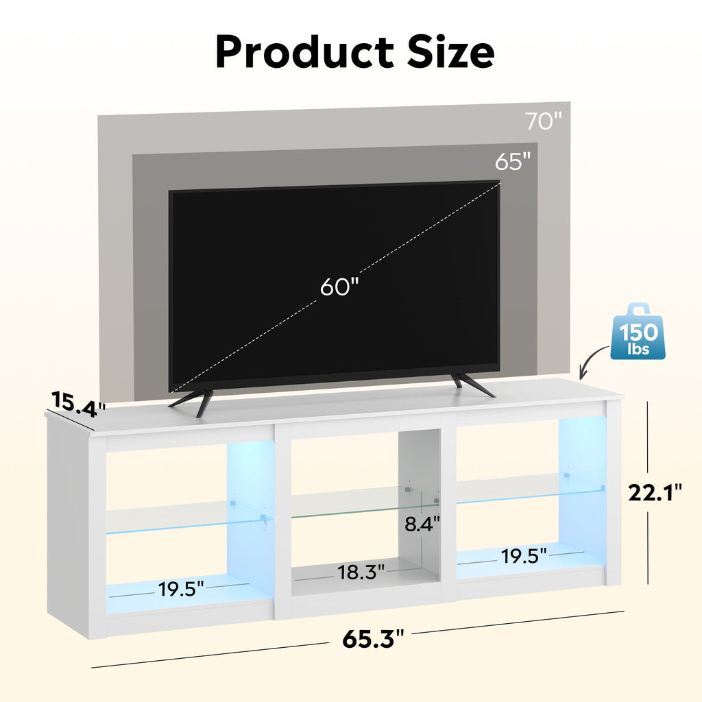 GALAXHERO TV Stand for 55/65/75 Inch, TV Modern Entertainment Center with LED Lights & Adjustable Glass Shelves Sturdy Media Console for Living Room, Bedroom, Gaming