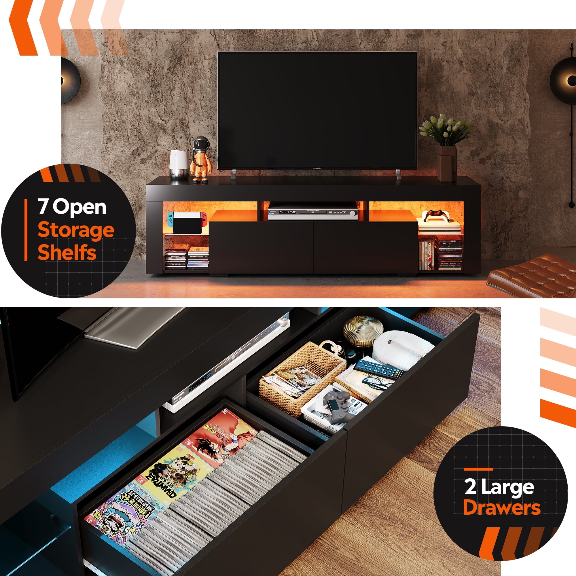 GALAXHERO TV Stand 63 Inch Entertainment Center Modern TV Console Table with 2 Drawers for Living Room, LED TV Stand for 60 to 70 Inch TV