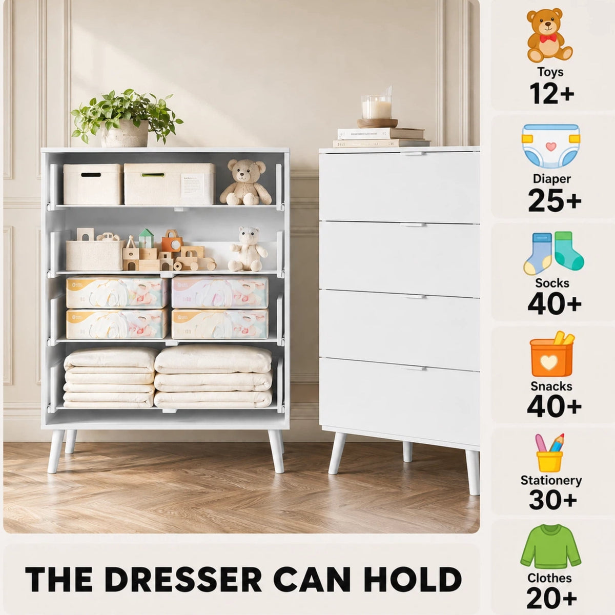 GALAXHERO 4 Drawer Dresser, Modern Chest of Drawers for Bedroom, Tall Wood Storage Organizer for Living Room, Closet, Hallway, Dorm Room