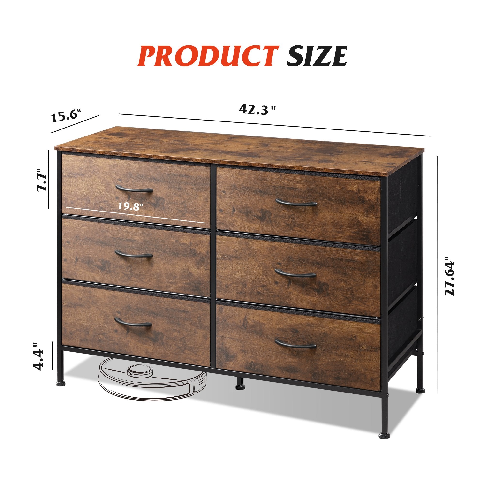 GALAXHERO 6-Drawer Fabric Dresser, 50-Inch TV Stand Wide Chest of Drawers for Bedroom, Closet, Living Room