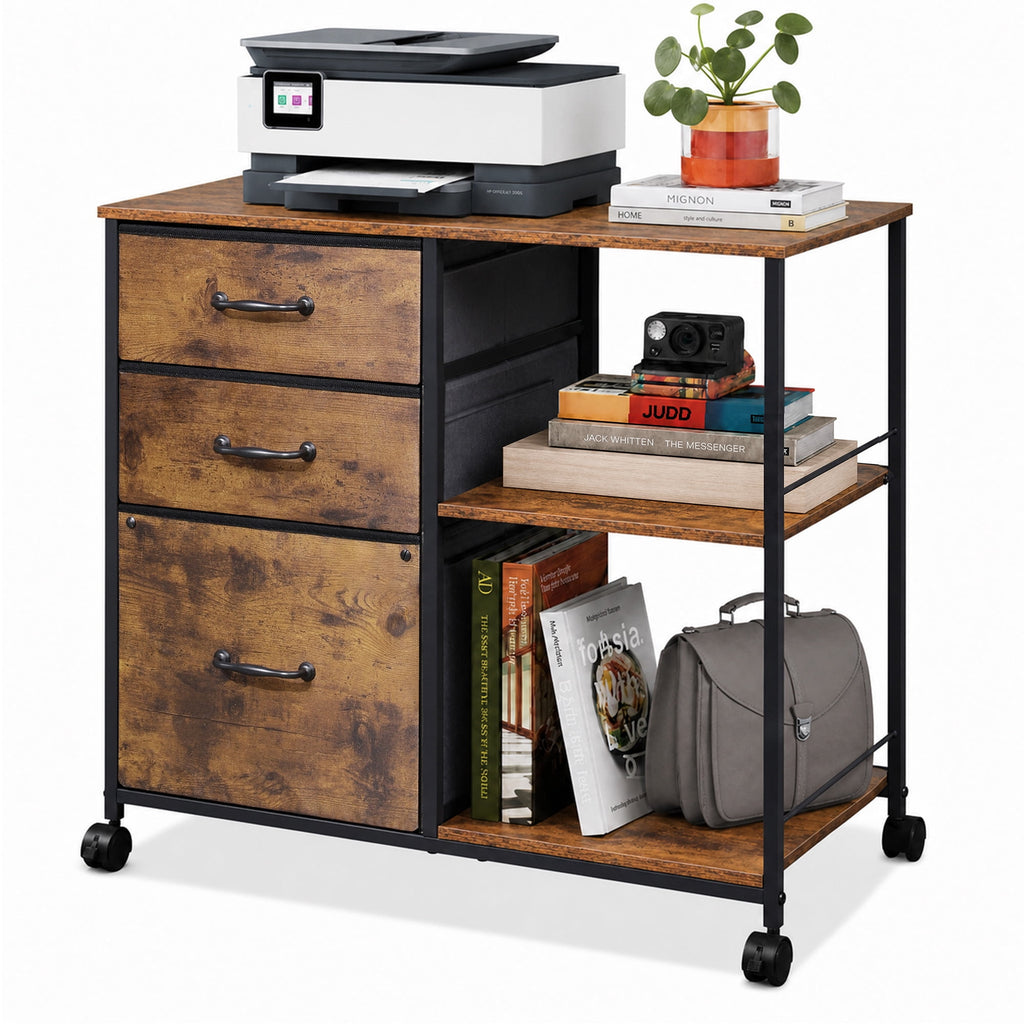 GALAXHERO 3 Drawer File Cabinet, Rolling Printer Stand with Storage, Lateral Fabric Filing Cabinet for Home Office,  Fits Letter/A4