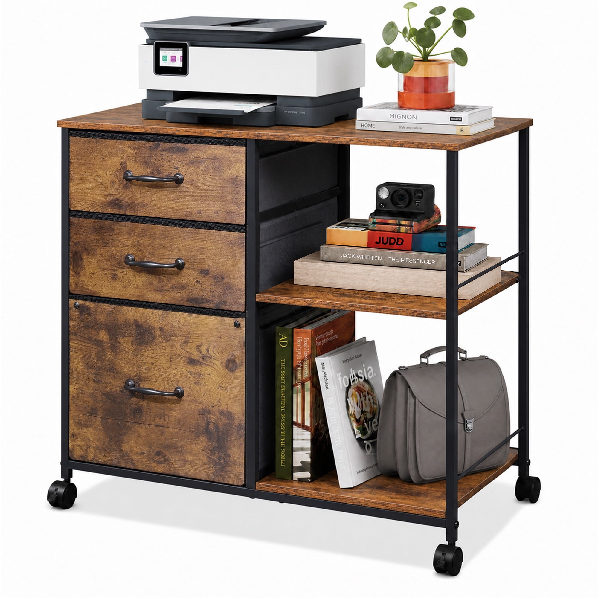 GALAXHERO 3 Drawer File Cabinet, Rolling Printer Stand with Storage, Lateral Fabric Filing Cabinet for Home Office,  Fits Letter/A4