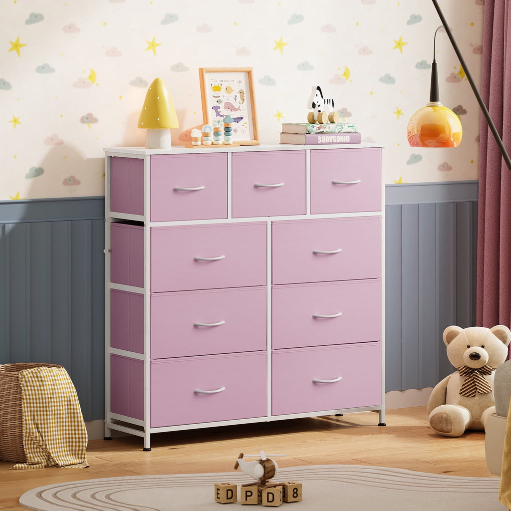 GALAXHERO 9-Drawer Fabric Dresser, Tall Storage Tower for Bedroom, Hallway, Entryway, Closet, Chest Organizer Unit with Fabric Bins, Steel Frame, Wood Top, Easy Pull Handle
