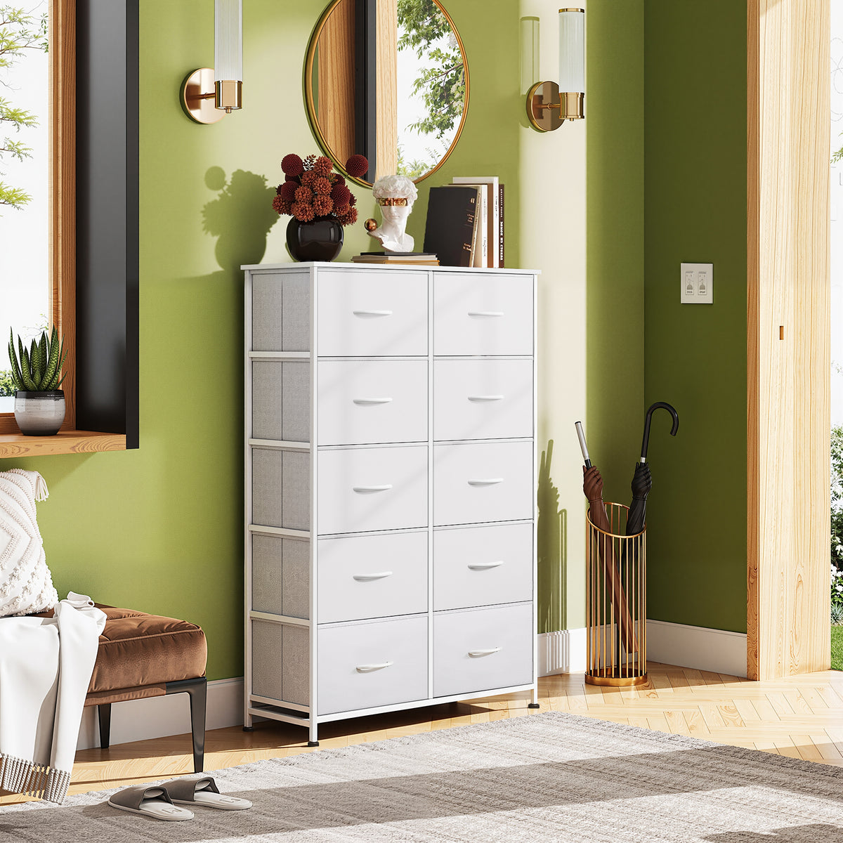 GALAXHERO Tall Dresser 10 Fabric Drawers, Storage Tower with Cabinet, Metal Frame, Wooden Top, Organizer Units for Bedroom, Living Room, Closet, Clothing