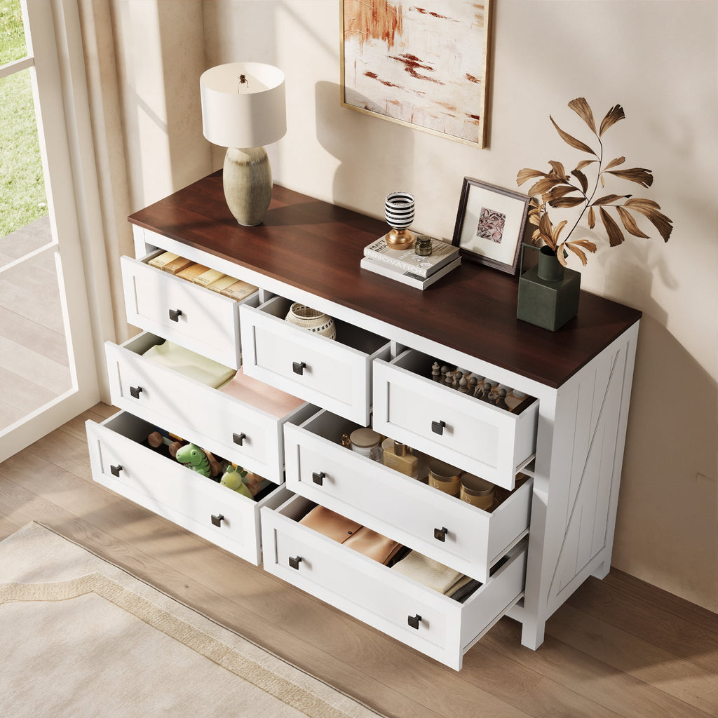 GALAXHERO Farmhouse Dresser for Bedroom, 51.18'' Wide 7 Drawer Wood Dresser, TV Stand for 65 inch TV, Wooden Chest of Drawers for Bedroom, Modern Clothes Organizer for Living Room, Hallway