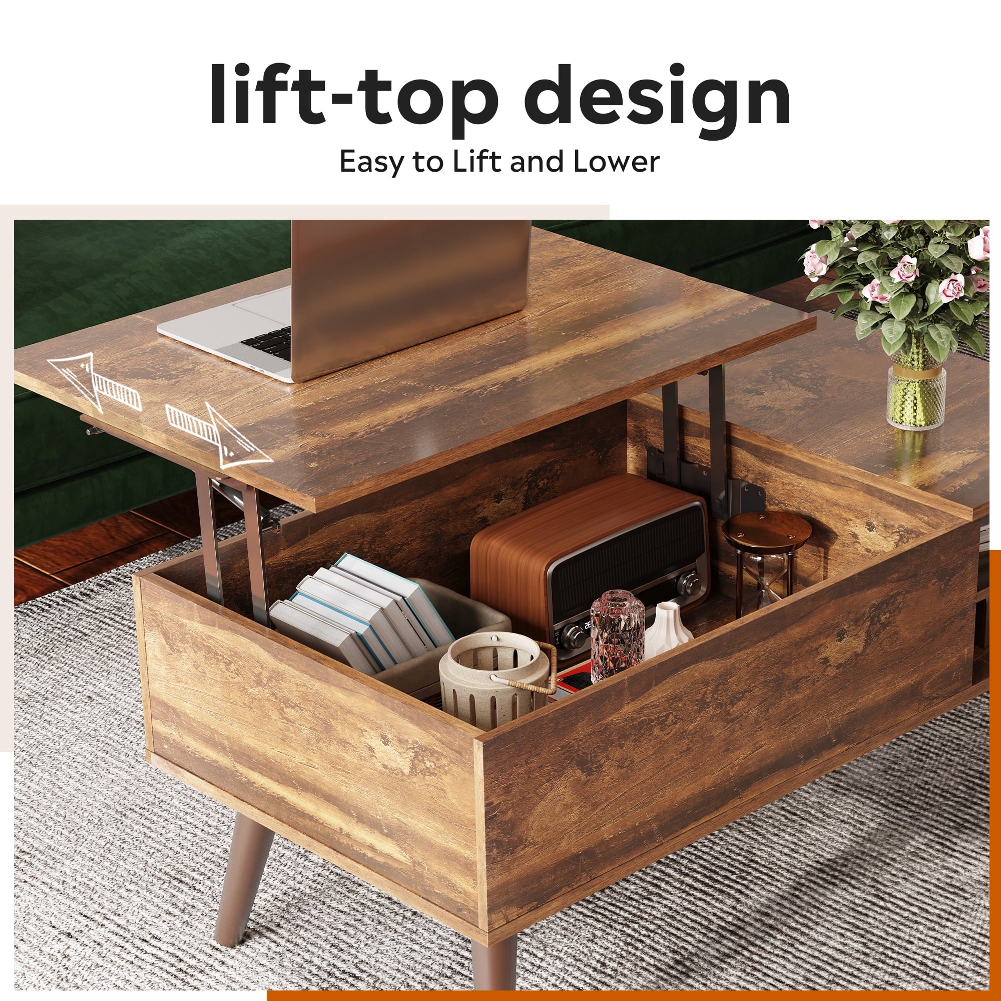 GALAXHERO Coffee Table with Removable Storage Shelves Lift Top Small Coffee Table for Living Room