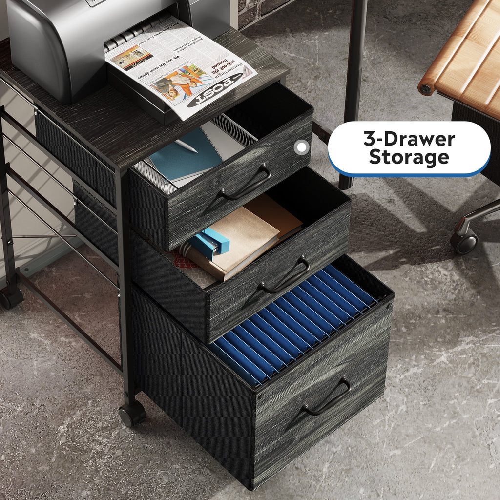 GALAXHERO 3 Drawer File Cabinet, Rolling Printer Stand Filing Cabinets for Home Office, Fabric Vertical File Cabinet Fits A4 or Letter Size
