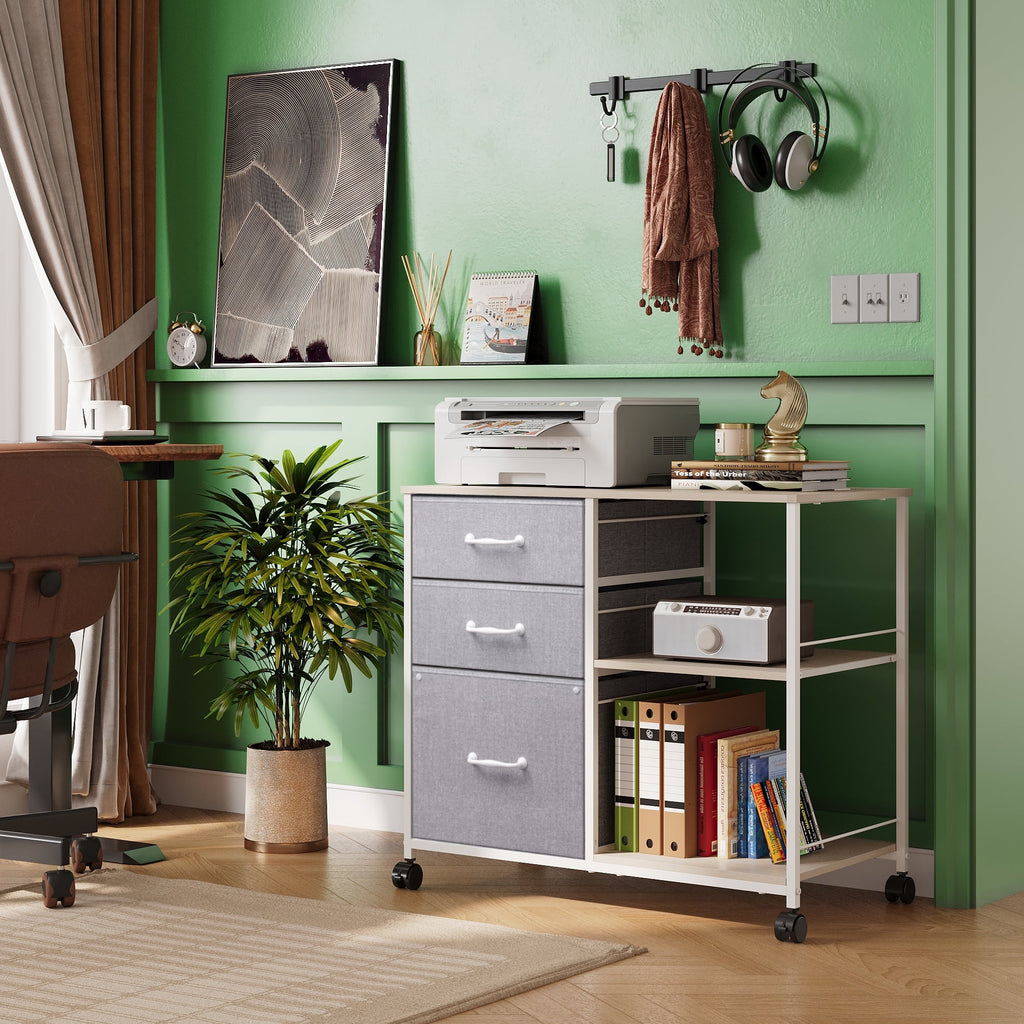 GALAXHERO 3-Drawer Mobile File Cabinet with Storage Shelf, Rolling Fabric Filing Cabinet and Printer Stand